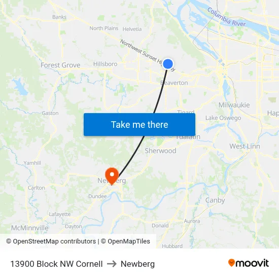 13900 Block NW Cornell to Newberg map