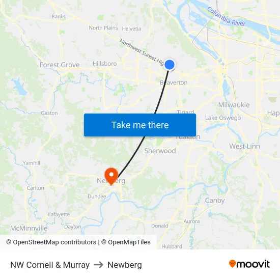 NW Cornell & Murray to Newberg map