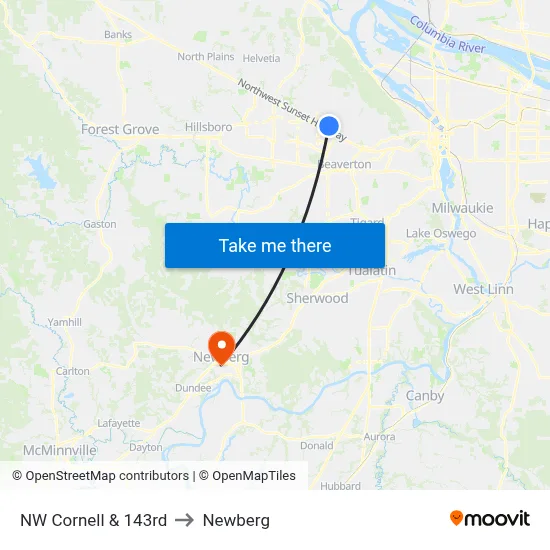 NW Cornell & 143rd to Newberg map