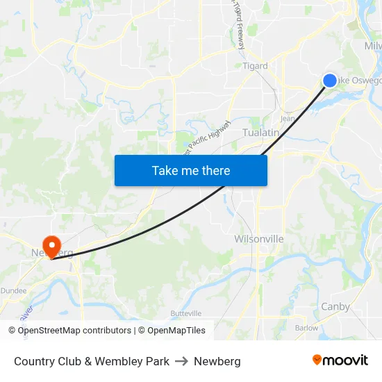 Country Club & Wembley Park to Newberg map