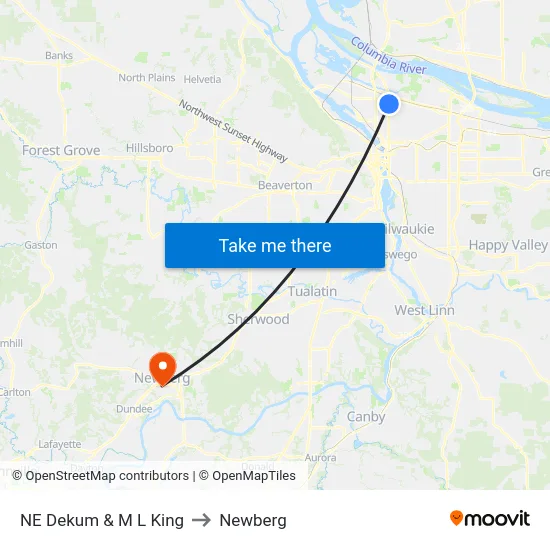 NE Dekum & M L King to Newberg map