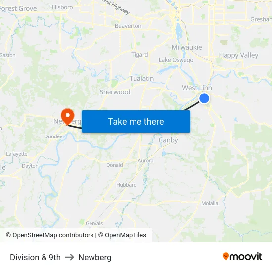 Division & 9th to Newberg map