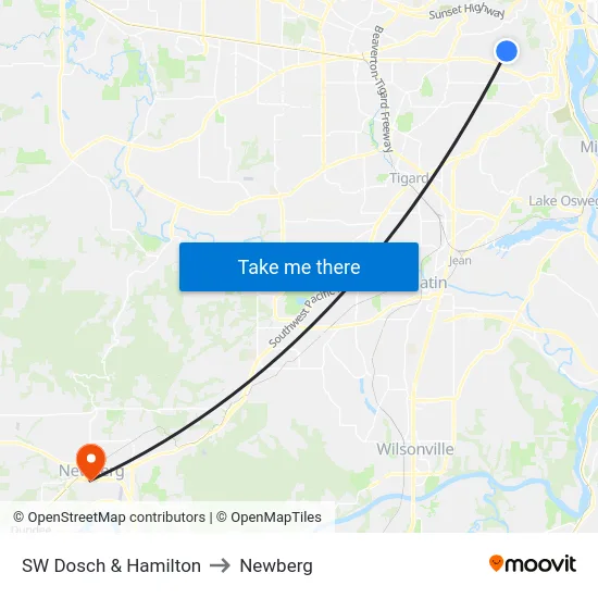 SW Dosch & Hamilton to Newberg map