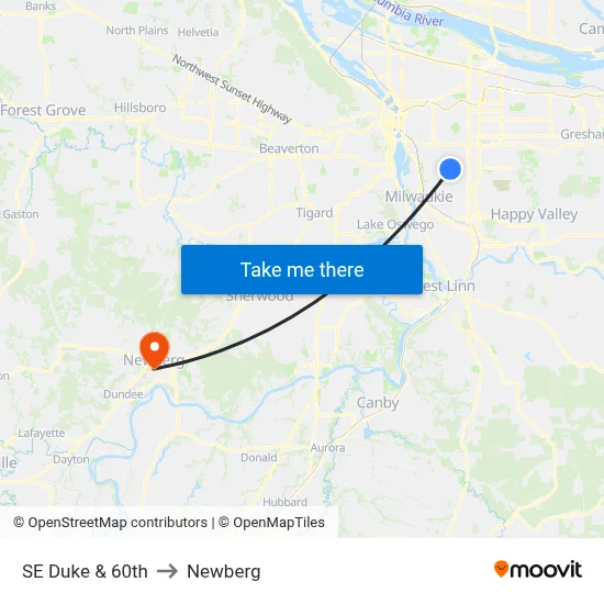 SE Duke & 60th to Newberg map