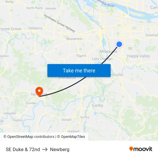 SE Duke & 72nd to Newberg map