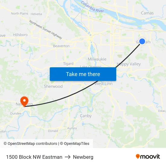 1500 Block NW Eastman to Newberg map