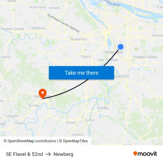 SE Flavel & 52nd to Newberg map