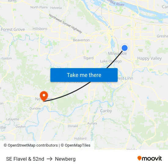 SE Flavel & 52nd to Newberg map