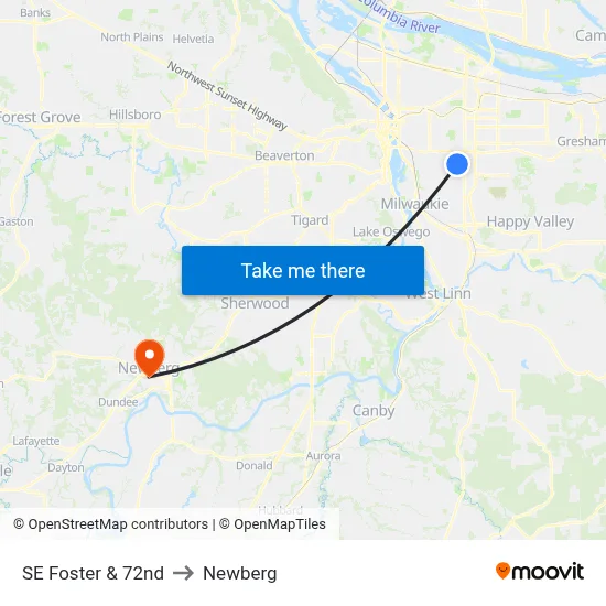 SE Foster & 72nd to Newberg map
