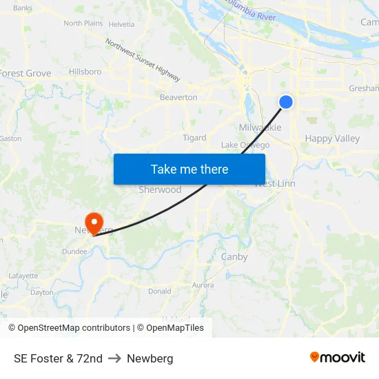 SE Foster & 72nd to Newberg map