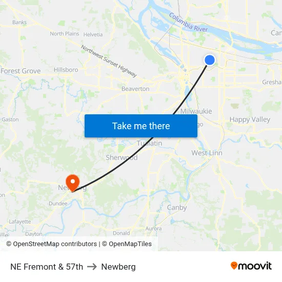 NE Fremont & 57th to Newberg map