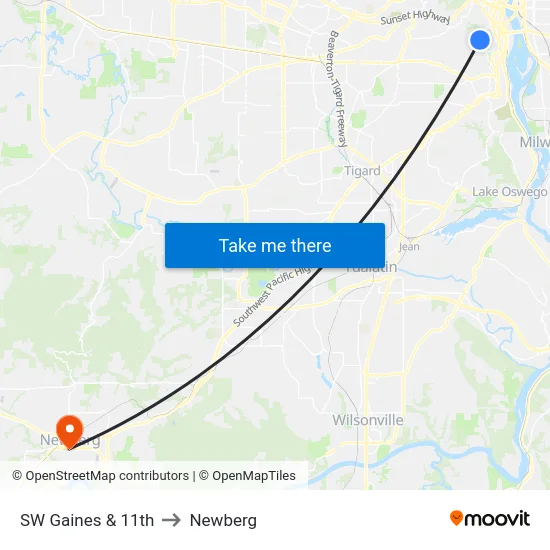 SW Gaines & 11th to Newberg map