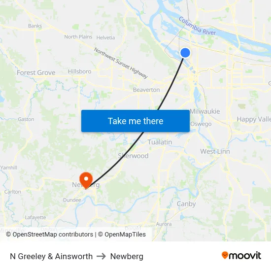 N Greeley & Ainsworth to Newberg map
