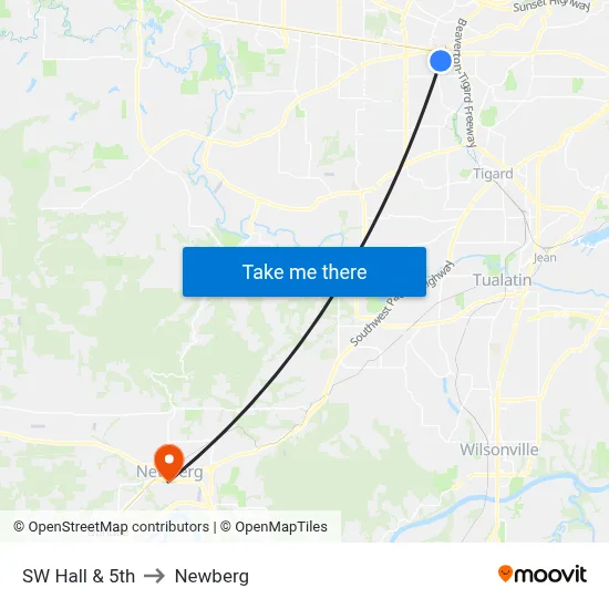SW Hall & 5th to Newberg map