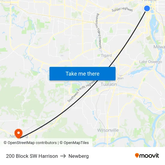 200 Block SW Harrison to Newberg map