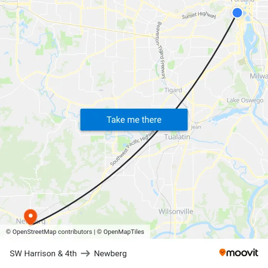 SW Harrison & 4th to Newberg map