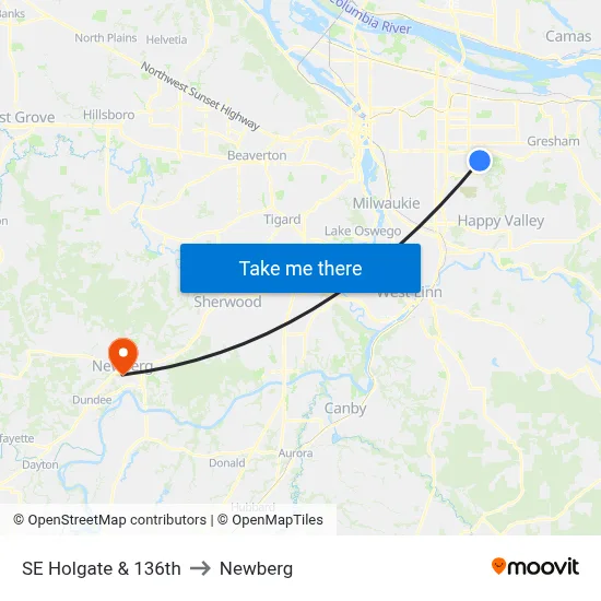 SE Holgate & 136th to Newberg map