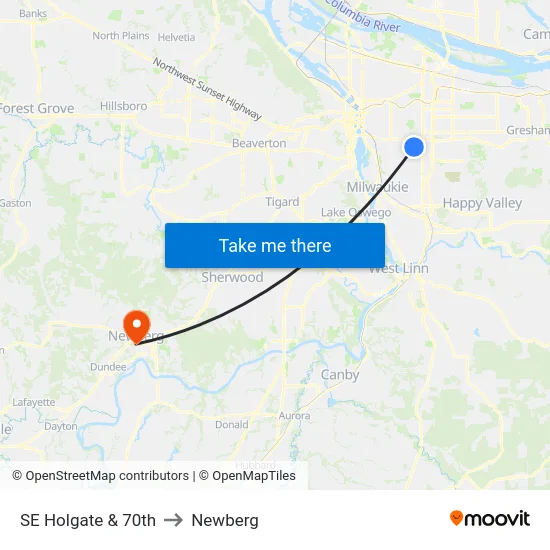 SE Holgate & 70th to Newberg map