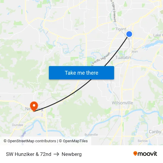 SW Hunziker & 72nd to Newberg map