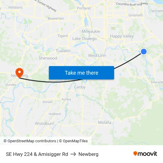 SE Hwy 224 & Amisigger Rd to Newberg map