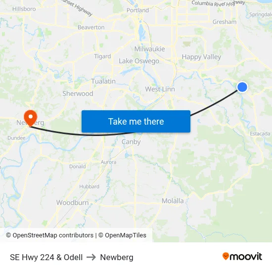 SE Hwy 224 & Odell to Newberg map