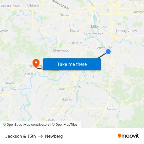 Jackson & 15th to Newberg map