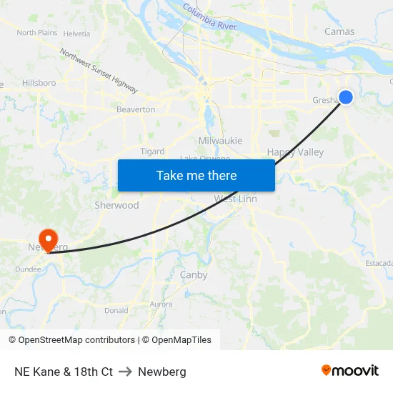 NE Kane & 18th Ct to Newberg map