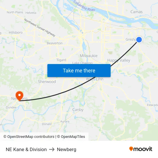 NE Kane & Division to Newberg map