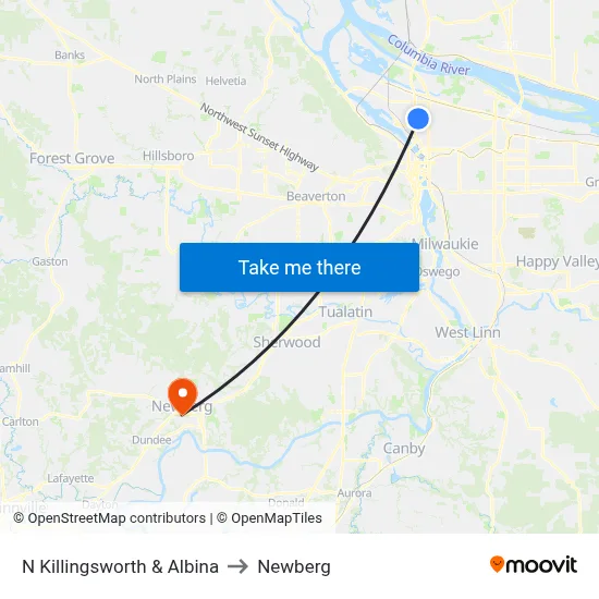 N Killingsworth & Albina to Newberg map