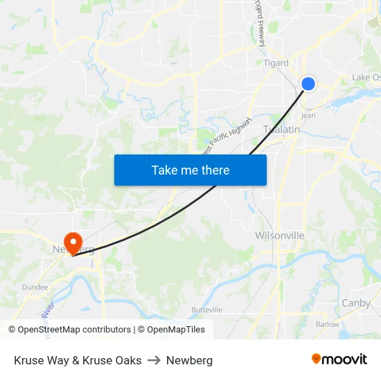 Kruse Way & Kruse Oaks to Newberg map
