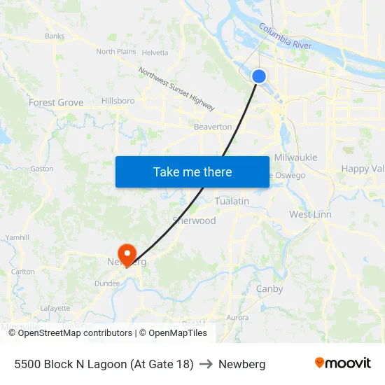 5500 Block N Lagoon (At Gate 18) to Newberg map