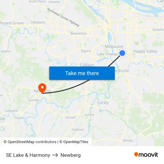SE Lake & Harmony to Newberg map