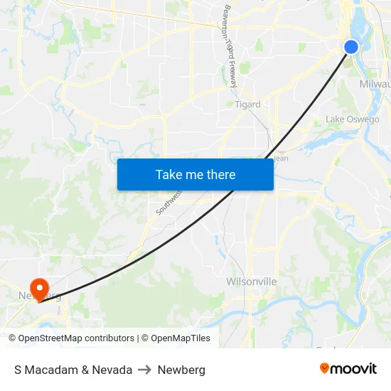 S Macadam & Nevada to Newberg map
