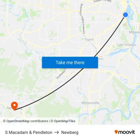 S Macadam & Pendleton to Newberg map