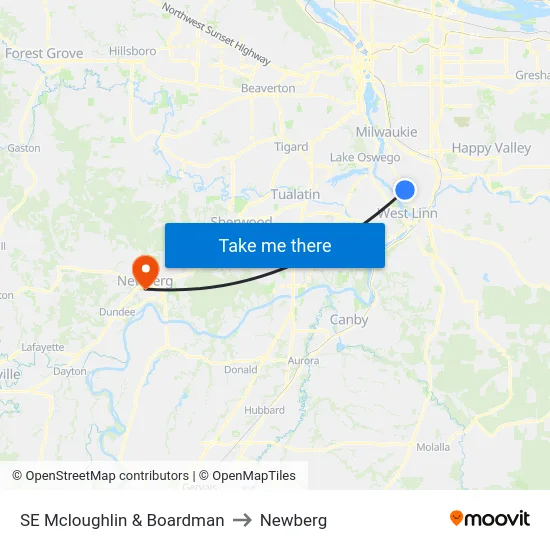 SE Mcloughlin & Boardman to Newberg map