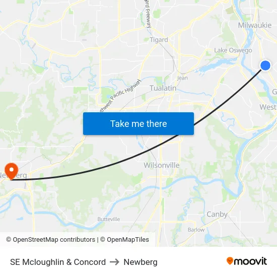 SE Mcloughlin & Concord to Newberg map