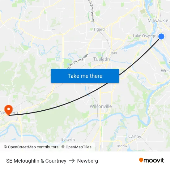 SE Mcloughlin & Courtney to Newberg map