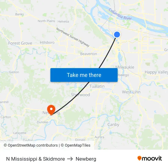 N Mississippi & Skidmore to Newberg map