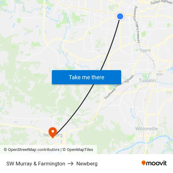 SW Murray & Farmington to Newberg map