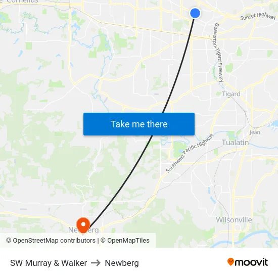 SW Murray & Walker to Newberg map