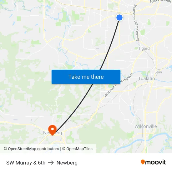 SW Murray & 6th to Newberg map