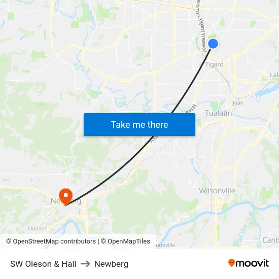 SW Oleson & Hall to Newberg map
