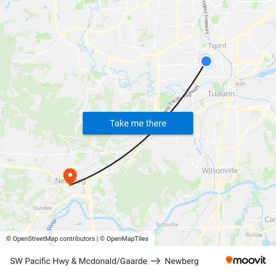 SW Pacific Hwy & Mcdonald/Gaarde to Newberg map