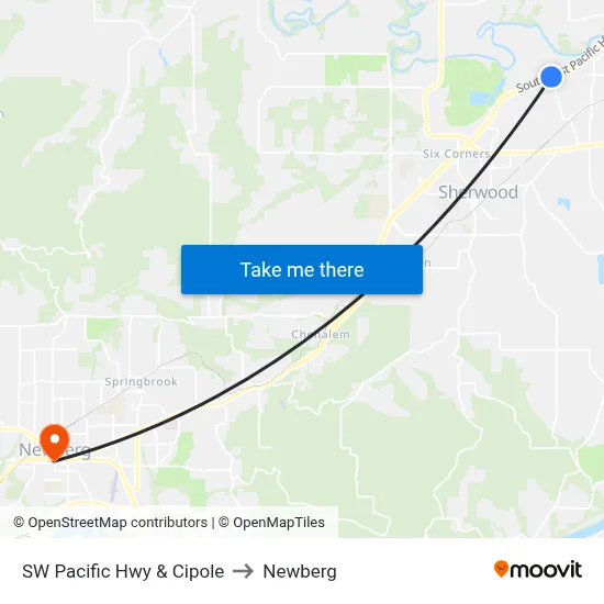 SW Pacific Hwy & Cipole to Newberg map