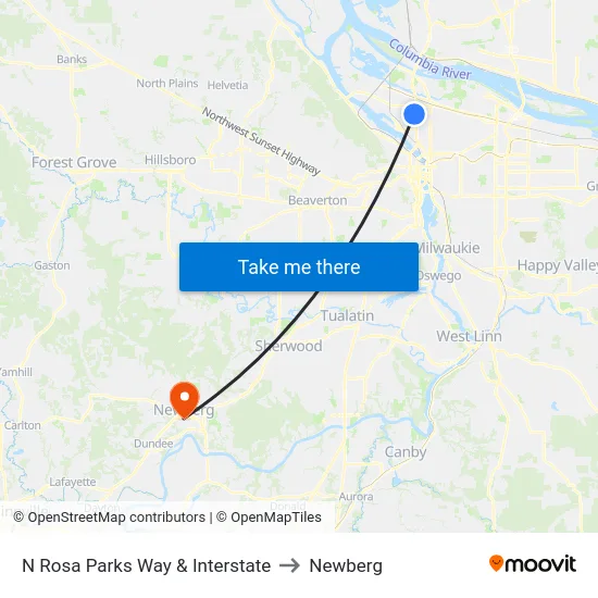 N Rosa Parks Way & Interstate to Newberg map