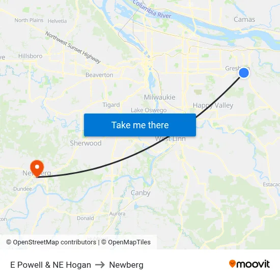 E Powell & NE Hogan to Newberg map