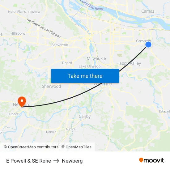 E Powell & SE Rene to Newberg map