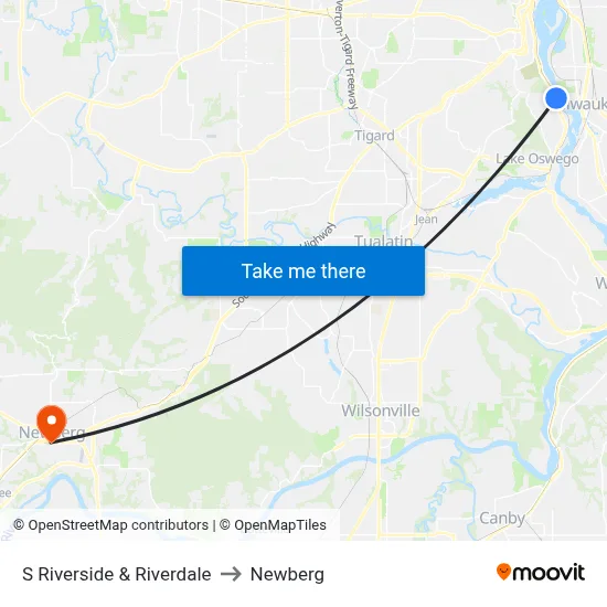 S Riverside & Riverdale to Newberg map