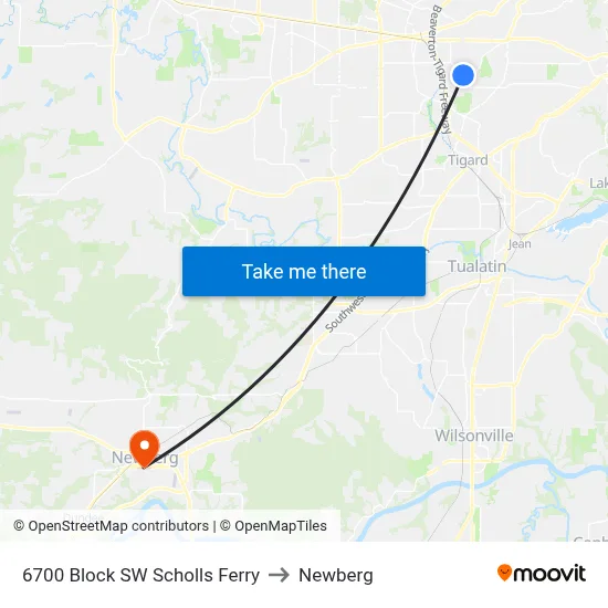 6700 Block SW Scholls Ferry to Newberg map