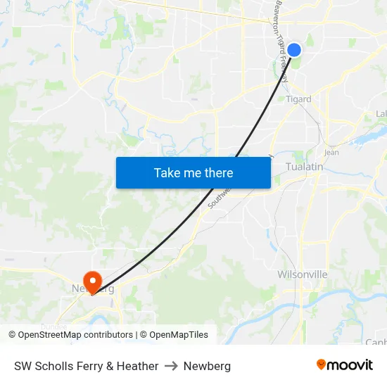 SW Scholls Ferry & Heather to Newberg map